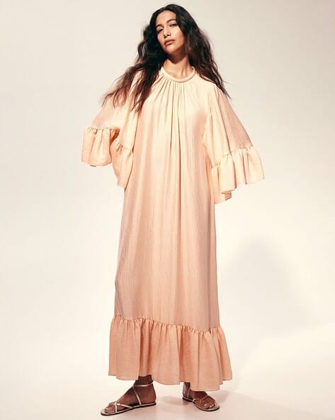 h&m pink kaftan dress H&M PINK LILAC FLORAL DAHLIA SATIN KAFTAN DRESS SIZE S 8 10 12 14 16 18  Ramadan