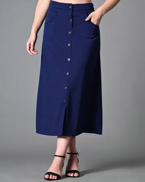 Women A-Line Skirt with Button Closure