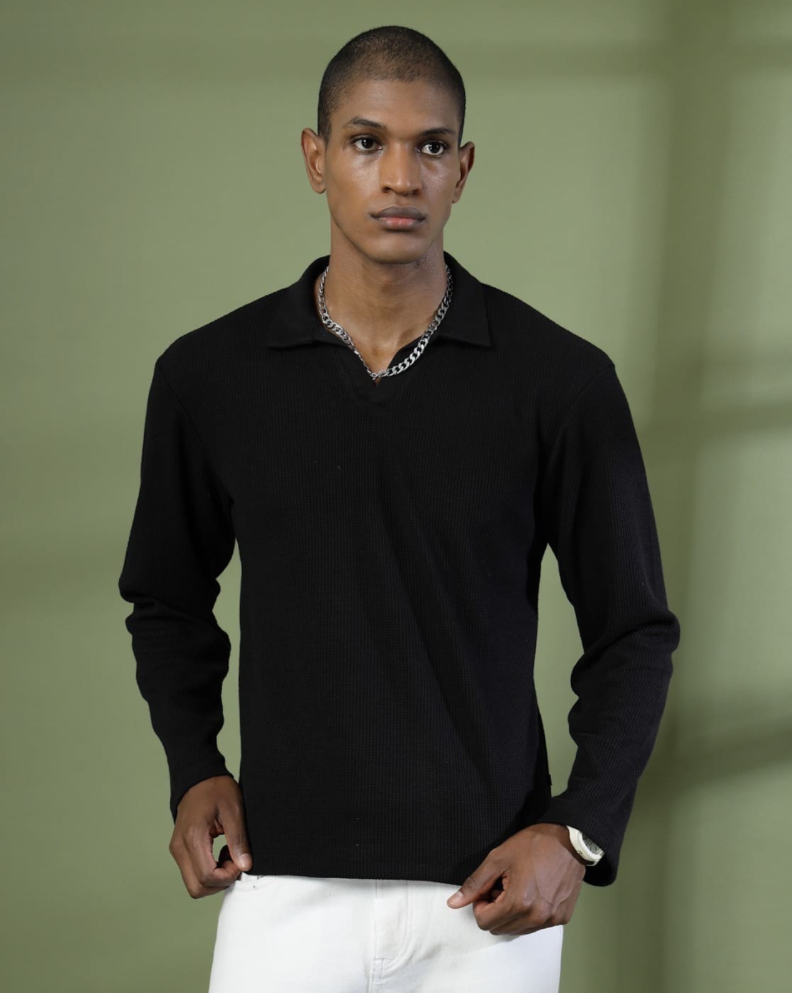 Long Sleeve Polo Black Polo Button Up Shirt Boys Soft Cotton