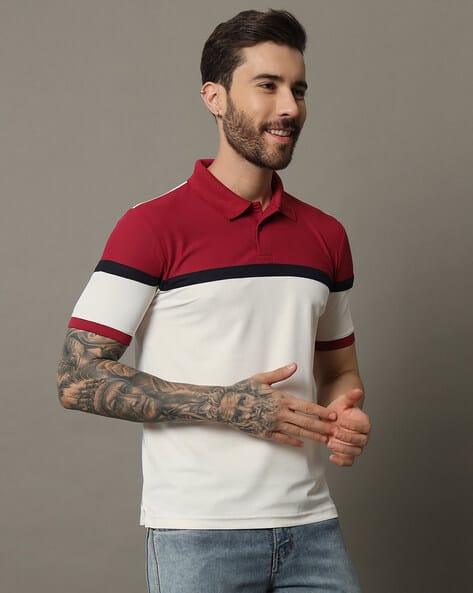 RENUOVO Men Colourblock Regular Fit Polo T-Shirt