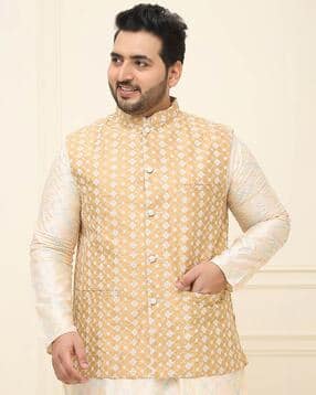 sojanya Men Regular Fit Nehru Jacket with Slit Pockets-picture-4