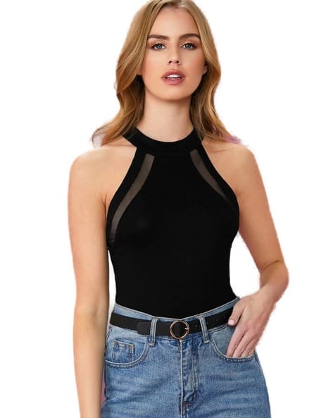 Women Slim Fit Crop Top with Halter Neck