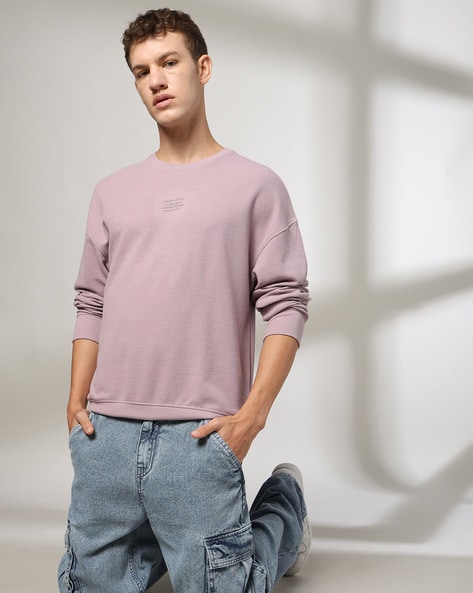 Men Relaxed Fit Crew-Neck Sweatshirt with Brand Print