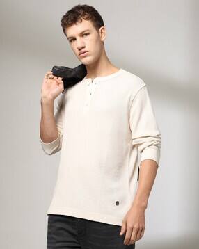 john players jeans Men Waffle-Pattern Slim Fit Henley T-Shirt-picture-11