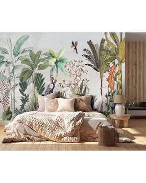 Tropical Peacock Green Leaves Wallpaper