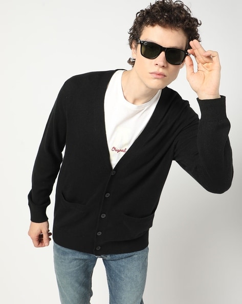 Button down black sweater best sale