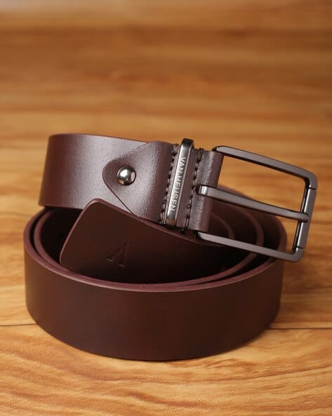 Men Leather Belt with Pin-Buckle Closure