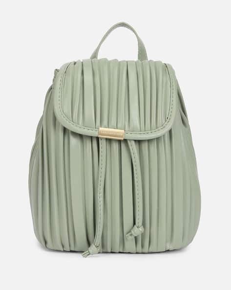 Women Pleated Backpack with Snap-Button Closure