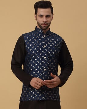 Men Embroidered Fitted Nehru jacket with Welt Pockets-image-38