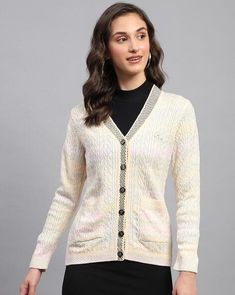 Women Self-Design Cardigan with Button-Closure