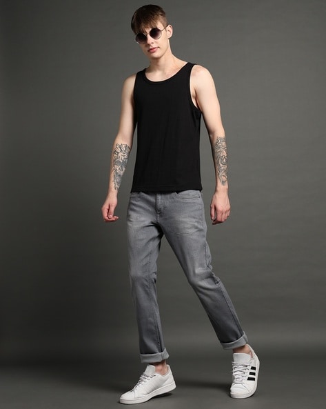 Men Stone-Wash Tapered Slim Fit Jeans