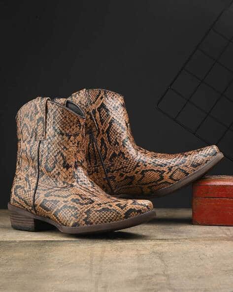 Women Snake-Embossed Ankle-Length Boots