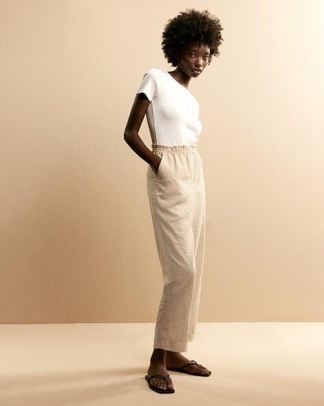 Womens Pants Paper Bag Pants H&m H&m Cream Paperbag