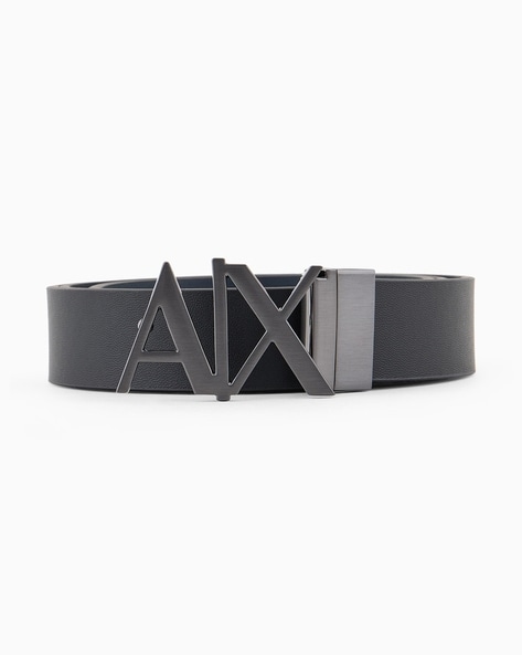 Men Leather Belt with Logo Buckle Closure