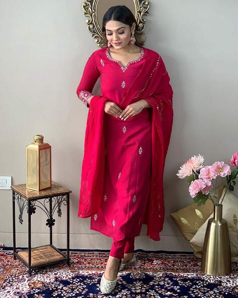 Women Embellished Straight Kurta Set Price in India