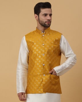kraft india Men Embroidered Fitted Nehru jacket with Welt Pockets-picture-15