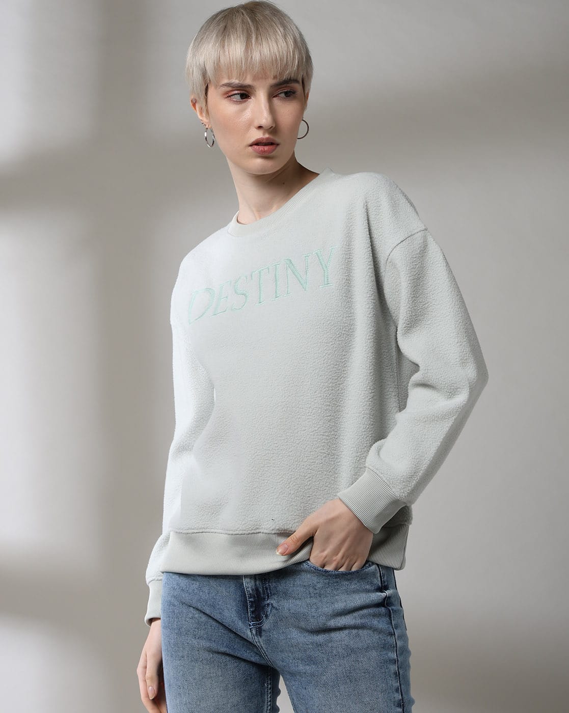 Buy DNMX Women Fleece Sweatshirt with  Online | Ajio.com