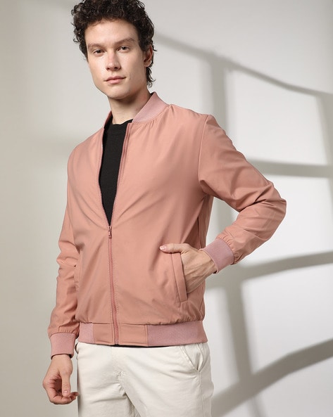 Men Slim Fit Zip-Front Bomber Jacket