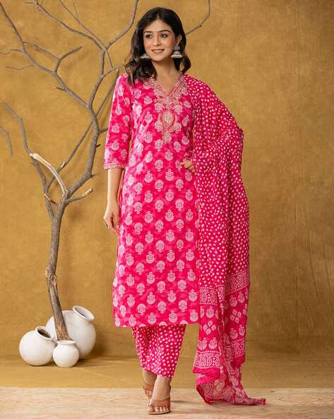 Women Embroidered Straight Kurta Set Price in India