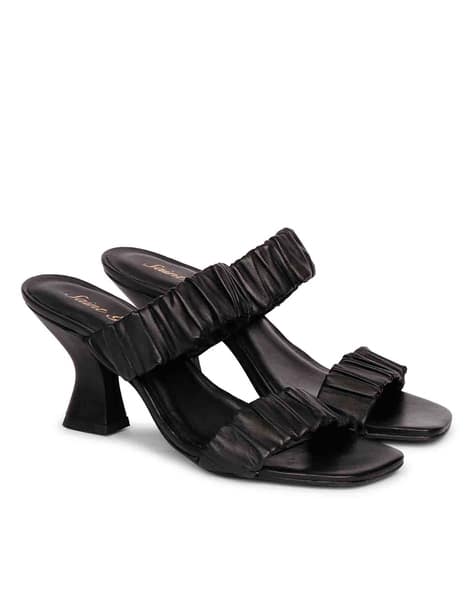 Ruched Leather Chunky-Heeled Sandals