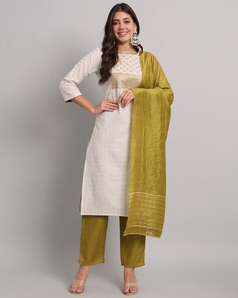 Women Embroidered Straight Kurta Set Price in India