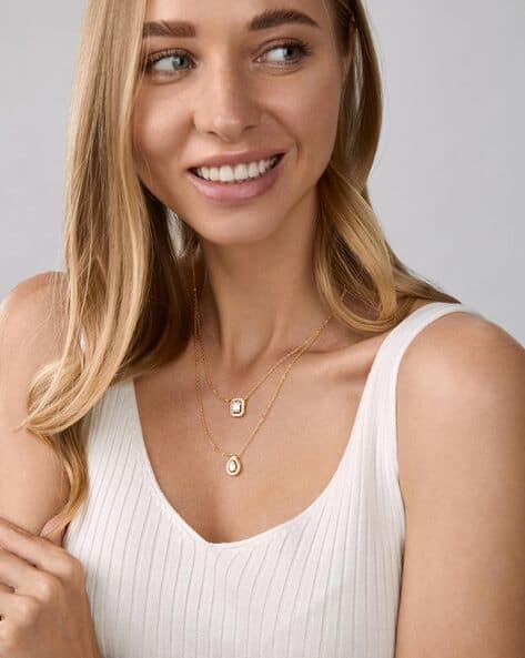Minutiae Women Gold-Plated Crystal-Studded Layered Necklace
