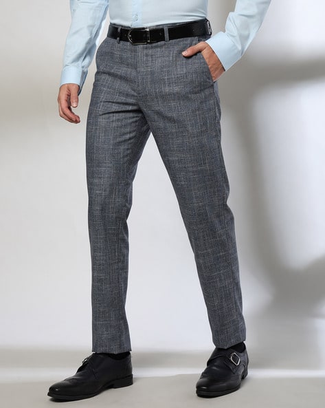 Men Checked Slim Fit Flat-Front Trousers