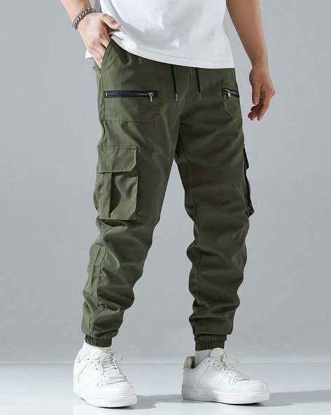 Men Relaxed Fit Cargo Joggers with Drawstring Waist