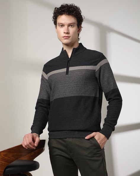 Men Stripe Knit Slim Fit Sweatshirt