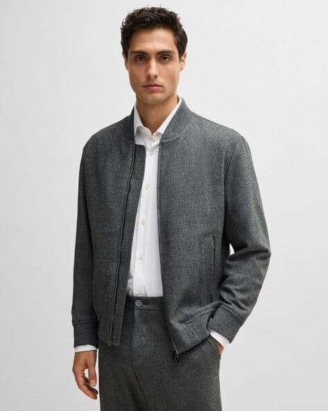 Buy BOSS Two-Way Front Zip Slim Fit Jacket Grey Color Men AJIO
