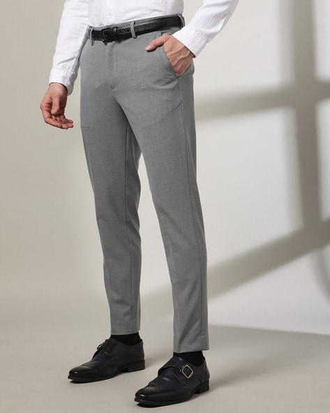 Men Slim Fit Flat-Front Trousers