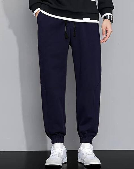 POSHAX Men Typographic Print Track Pants with Drawstring Waist