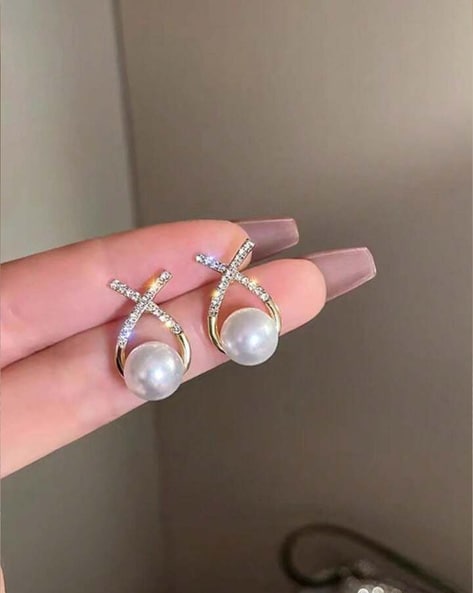 Sterling Silver Pearl and Crystal Earrings high quality 451