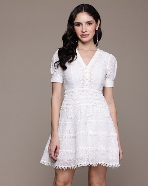 sachin and babi light blue dress Floral Retreat Lace Up Embroidered Skater Dress main image 0