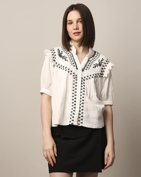 Women Embroidered Regular Fit Cotton Top
