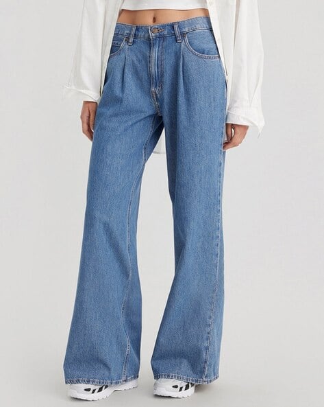 Women Mid-Wash High-Rise Baggy Wide-Leg Fit Jeans