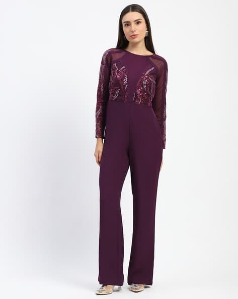 MADAME Women Embroidered Jumpsuit with Full Sleeves