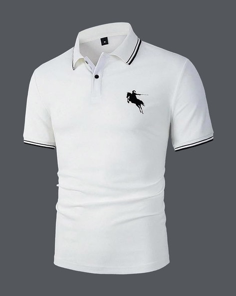 Men Regular Fit Polo T-Shirt with Spread Collar