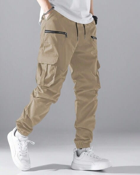 Men Relaxed Fit Cargo Joggers with Drawstring Waist