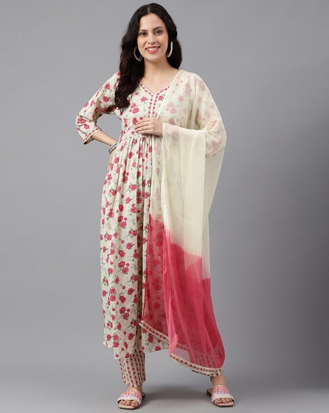 Floral Print Flared Kurta Suit Set