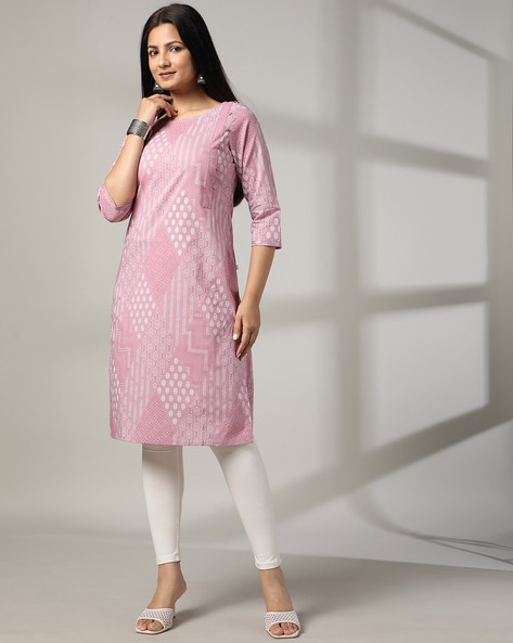 Women Floral Print Cotton Straight Kurta