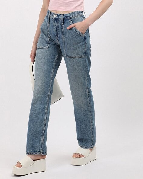 Women Heavily Washed Slim Fit Jeans