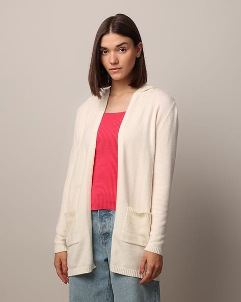 Women Hooded Cardigan with Patch Pockets