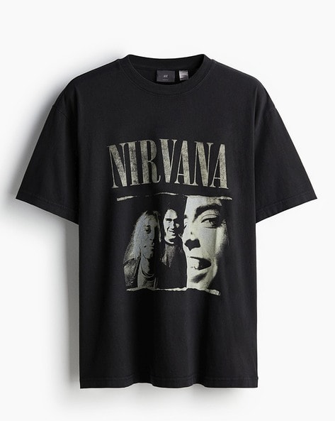 Men Nirvana Print Loose Fit Crew Neck T Shirt