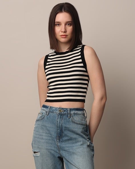 Women Striped Slim Fit Crop Top