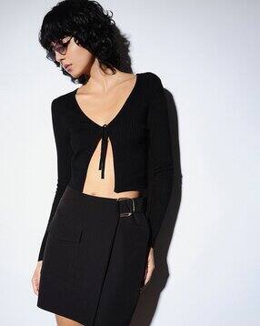 ONLY Women Slim Fit Front-Open Crop Top