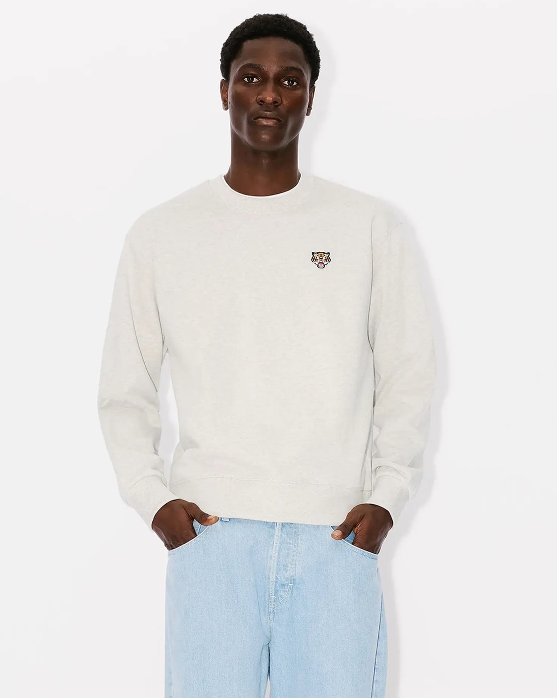 ★KENZO★ Lucky Tiger Classic Sweatshirt Pale Gray FE55SW208 Kenzo Lucky Tiger Embroidered Sweatshirt | Grey | FARFETCH