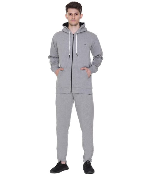 Men Regular Fit Zip-Front Hooded Tracksuit