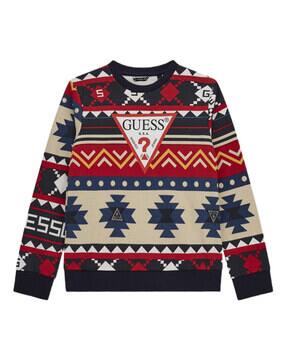 Buy GUESS Geometric Print Round-Neck Pullover Multicoloured