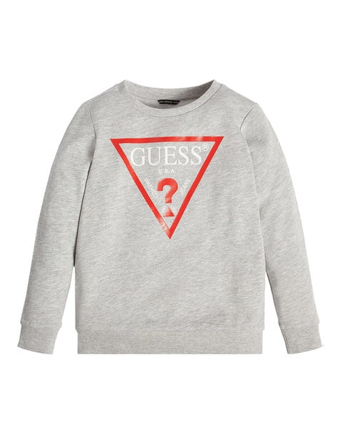 Buy GUESS Brand Print Regular Fit Sweatshirt Heather Grey Color Boys AJIO LUXE